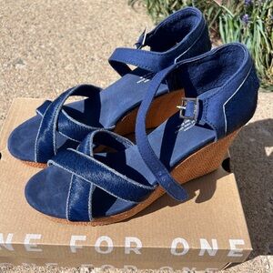 Toms Blue Strappy Wedge Shoes